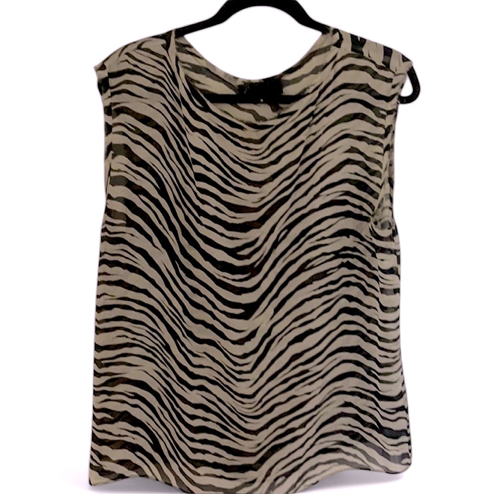Nili Lotan “ Sadie Tank “ Bengal Tiger Sheer Zebra SILK Top Blouse Black Cream M - Picture 8 of 16